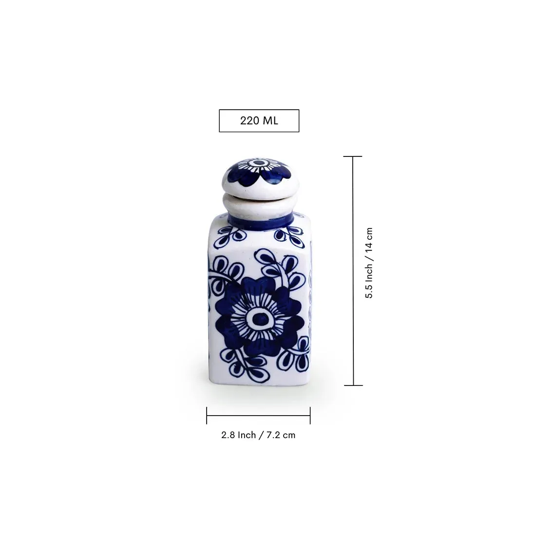 'Mughal Floral' Multi-Purpose Storage Jars & Containers In Ceramic (Air-Tight, Set of 2, 220 ml, Hand-Painted)