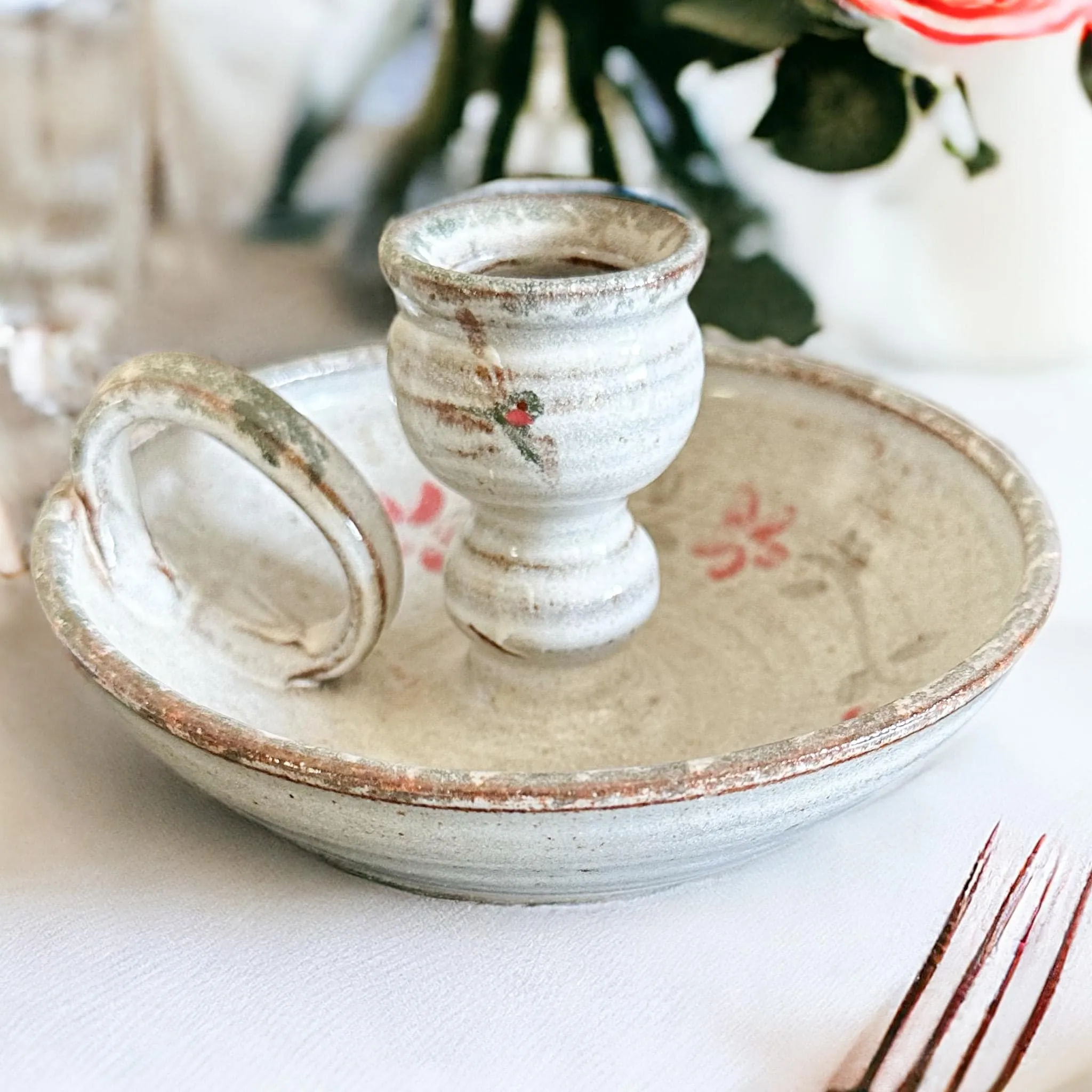 Owens Vintage Pottery Chamberstick Candle Holder