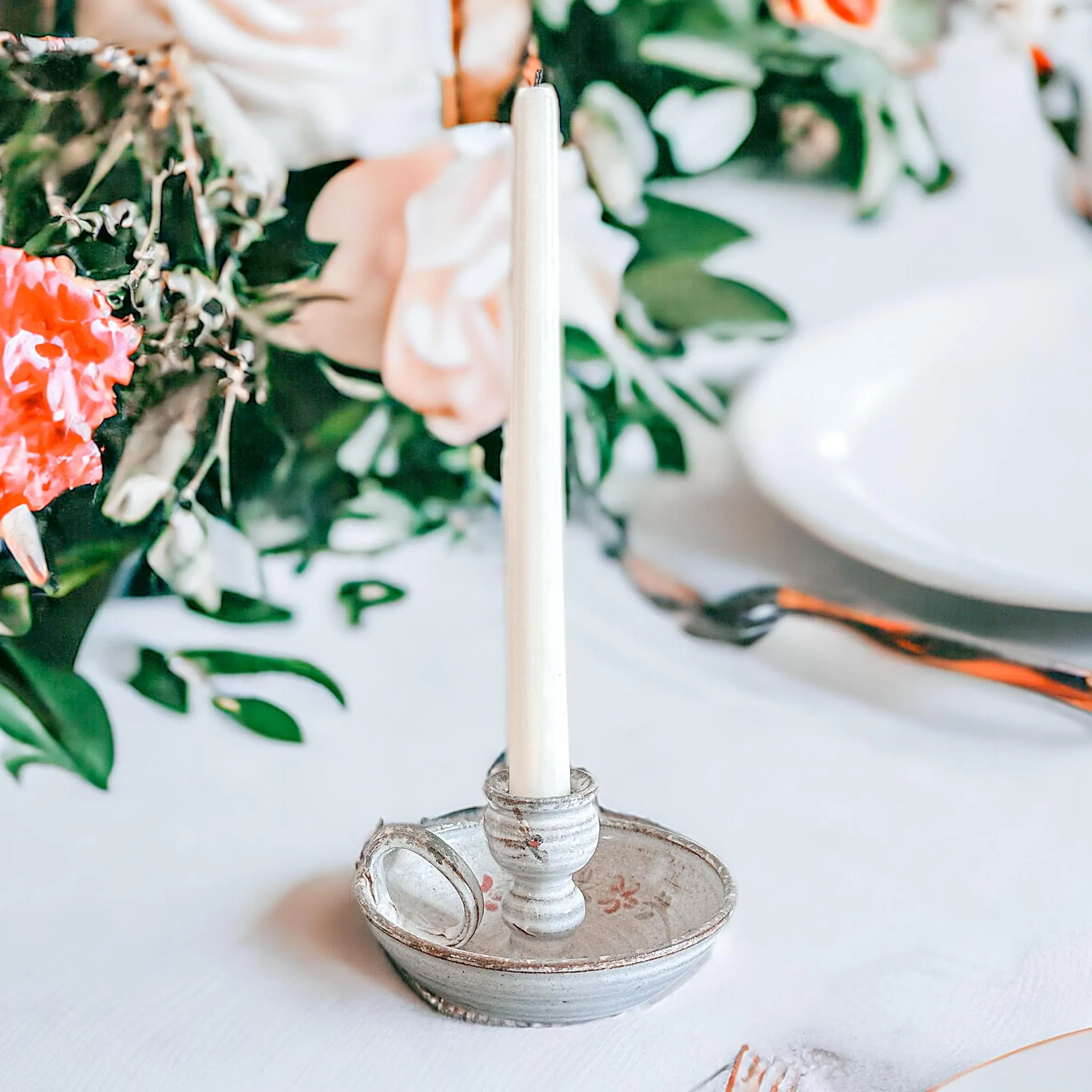 Owens Vintage Pottery Chamberstick Candle Holder