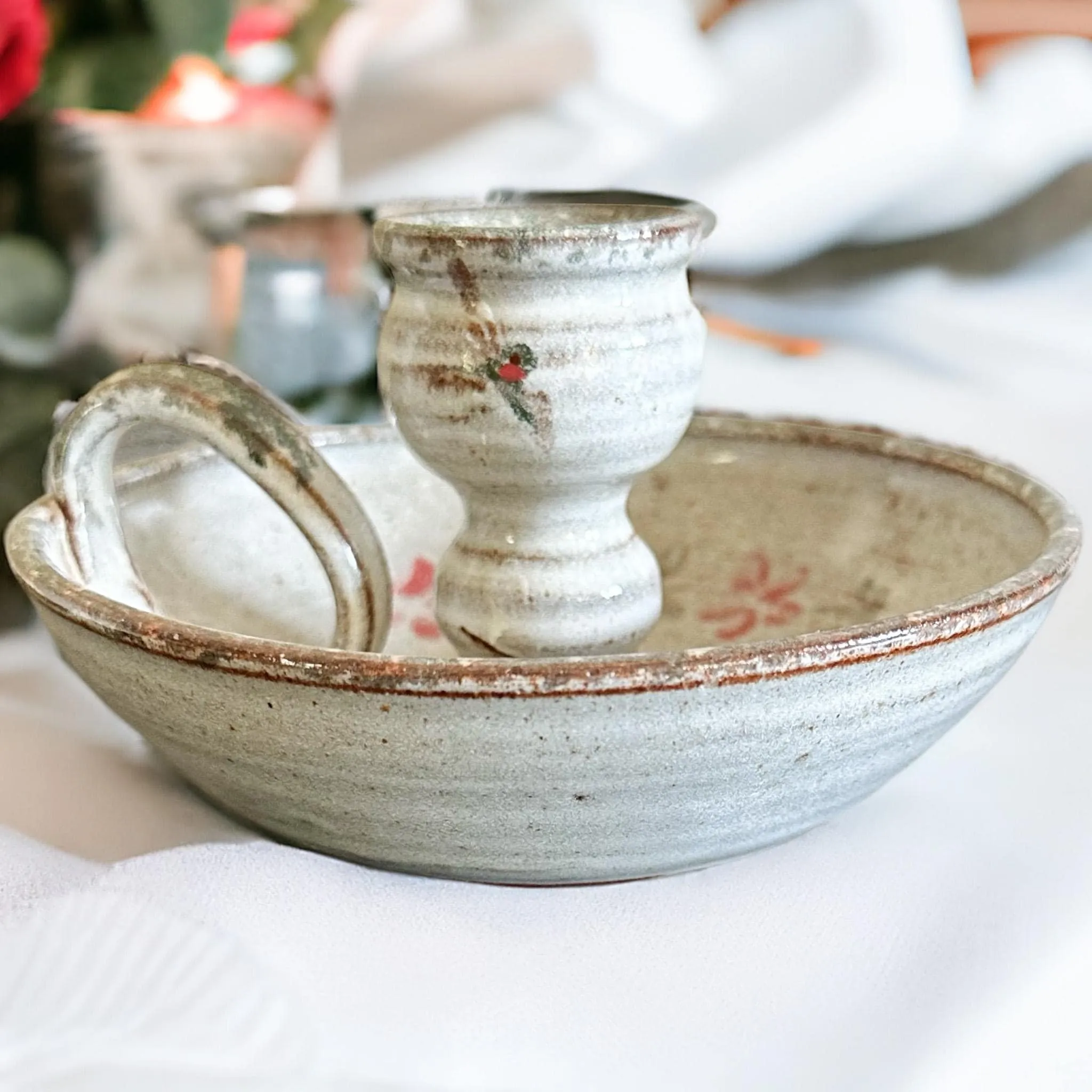 Owens Vintage Pottery Chamberstick Candle Holder