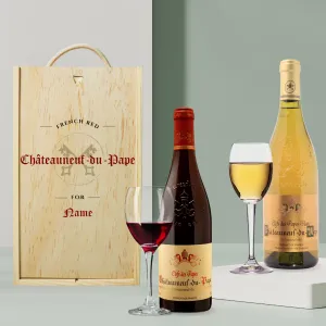 Personalised Chateauneuf Du Pape Red and White Wine Gift Set