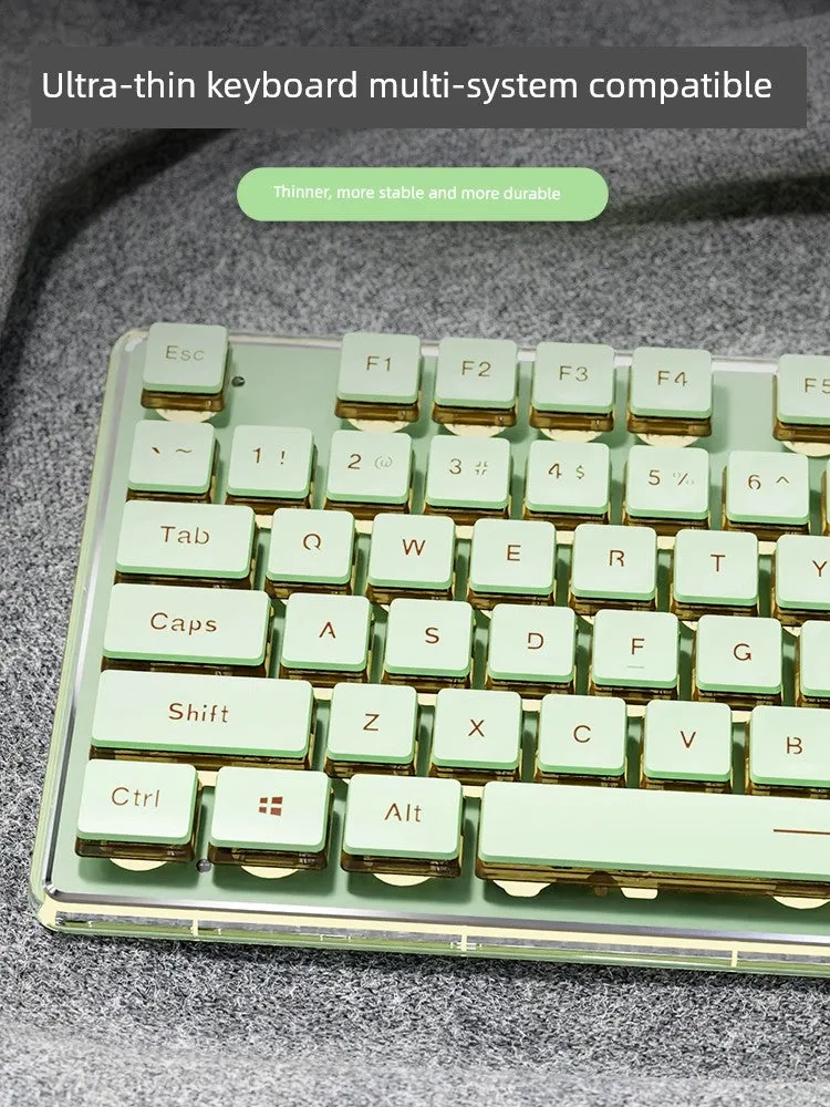 Prewalker V3 Wireless Bluetooth Keyboard Mouse Suit Mute Wired Mechanical Feeling Computer Girl Office Key Mouse