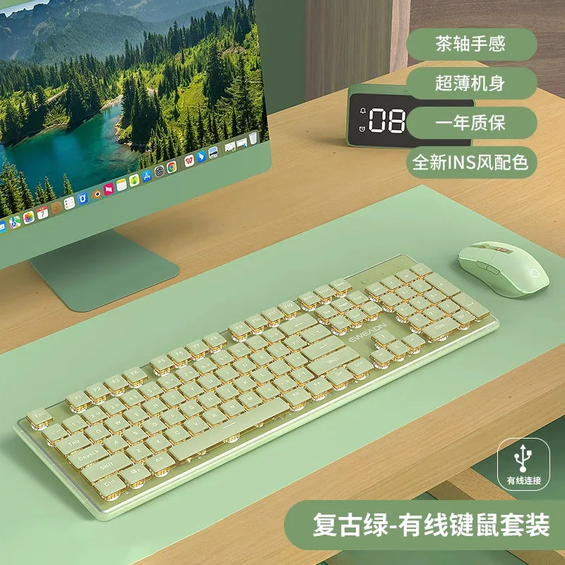Prewalker V3 Wireless Bluetooth Keyboard Mouse Suit Mute Wired Mechanical Feeling Computer Girl Office Key Mouse