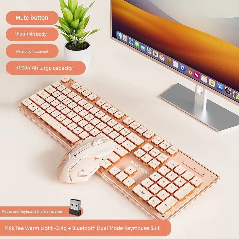 Prewalker V3 Wireless Bluetooth Keyboard Mouse Suit Mute Wired Mechanical Feeling Computer Girl Office Key Mouse