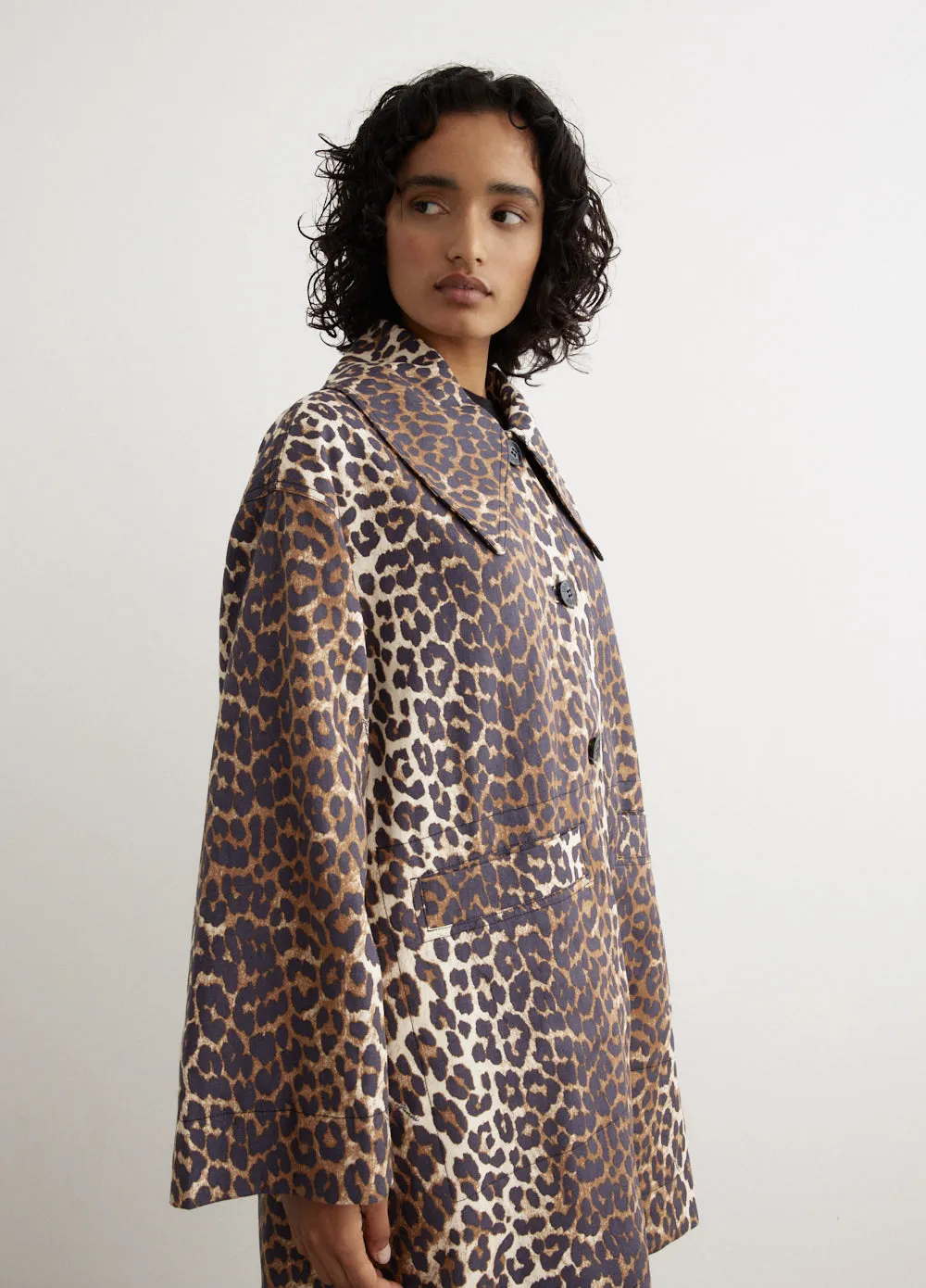 Printed Canvas Oversized Midi Jacket
