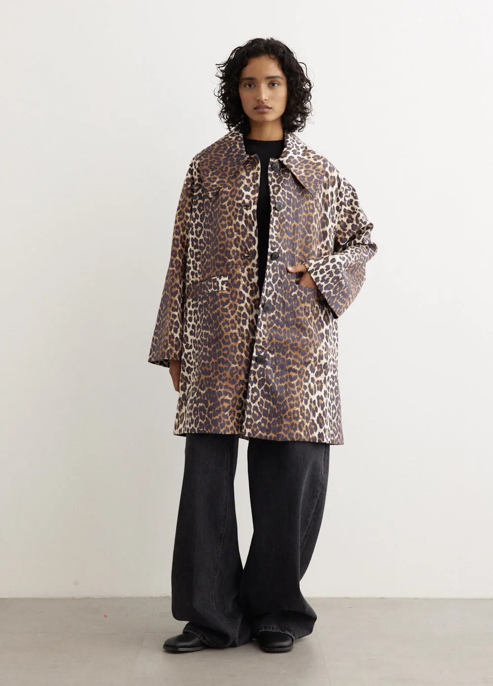 Printed Canvas Oversized Midi Jacket