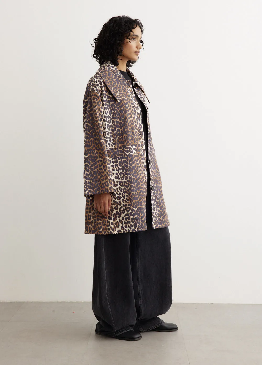 Printed Canvas Oversized Midi Jacket