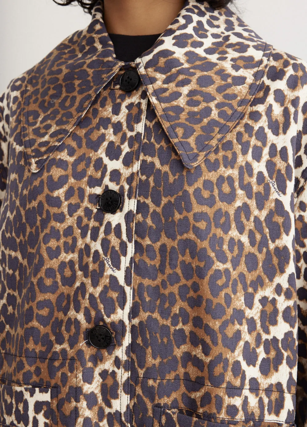 Printed Canvas Oversized Midi Jacket