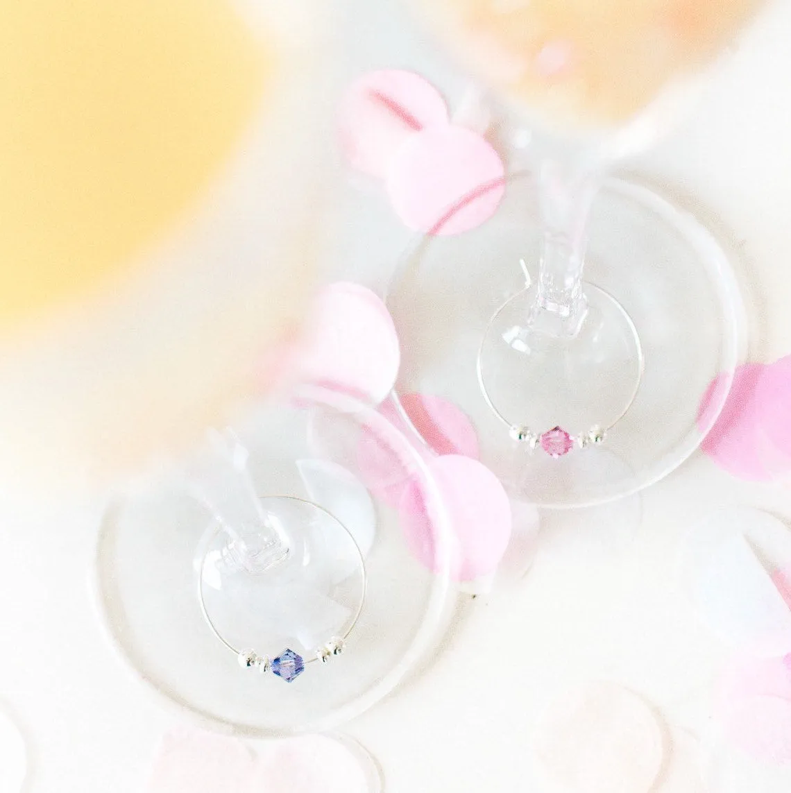 Purple Floral Birthday Party Favors, Swarovski Crystal Wine Charm