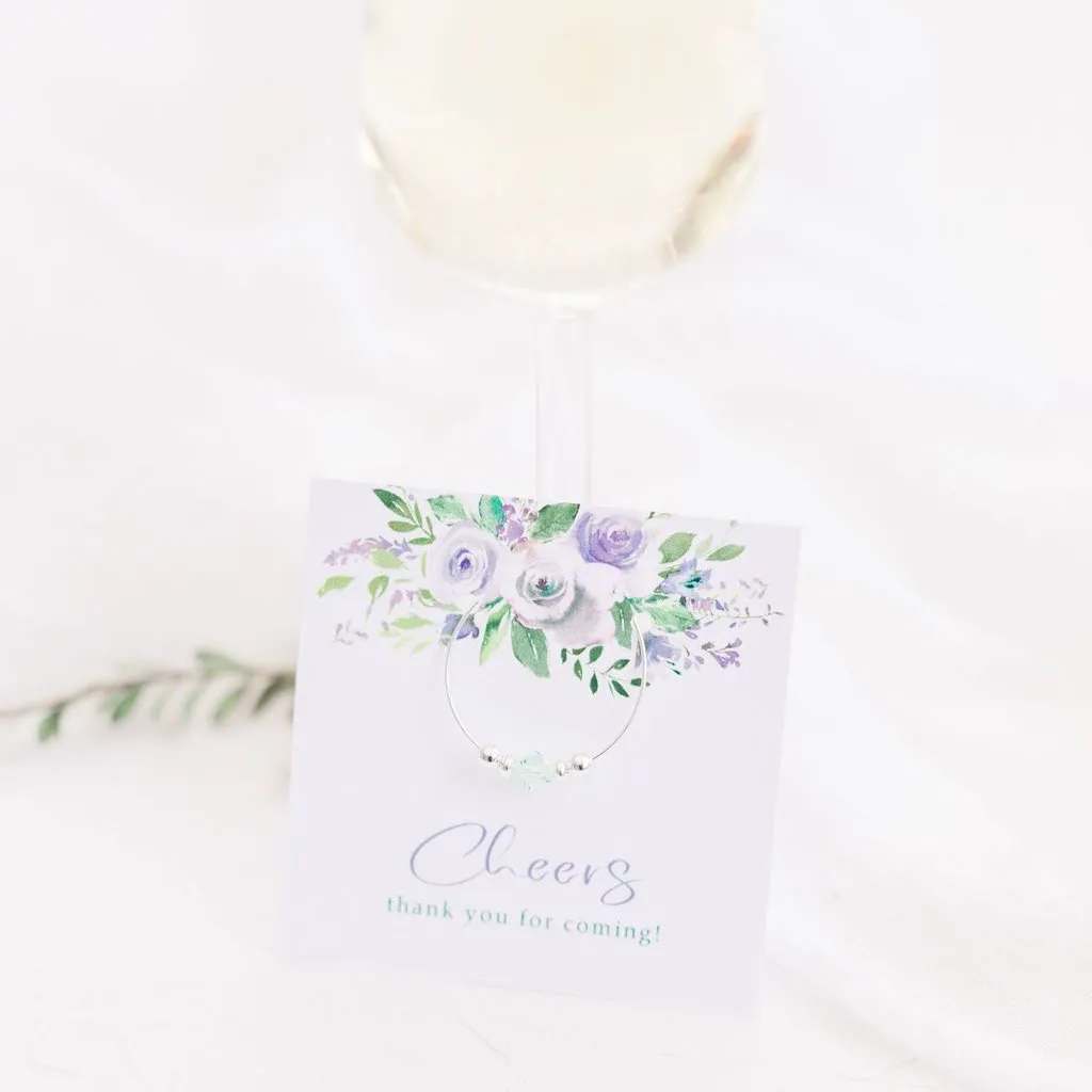 Purple Floral Wedding Favors, Swarovski Crystal Wine Charm