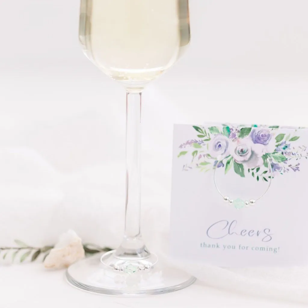 Purple Floral Wedding Favors, Swarovski Crystal Wine Charm
