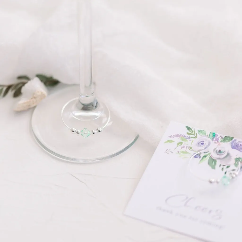 Purple Floral Wedding Favors, Swarovski Crystal Wine Charm