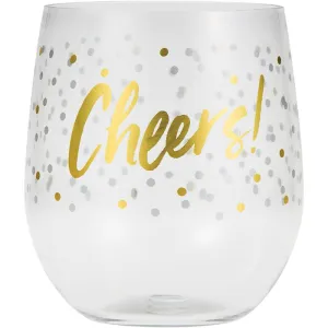 "Cheers" Plastic Stemless Wine Glass