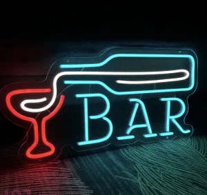 RECTANGULAR BAR BEER NEON WINE BOTTLE SIGN BAR DECOR - PACK OF 1