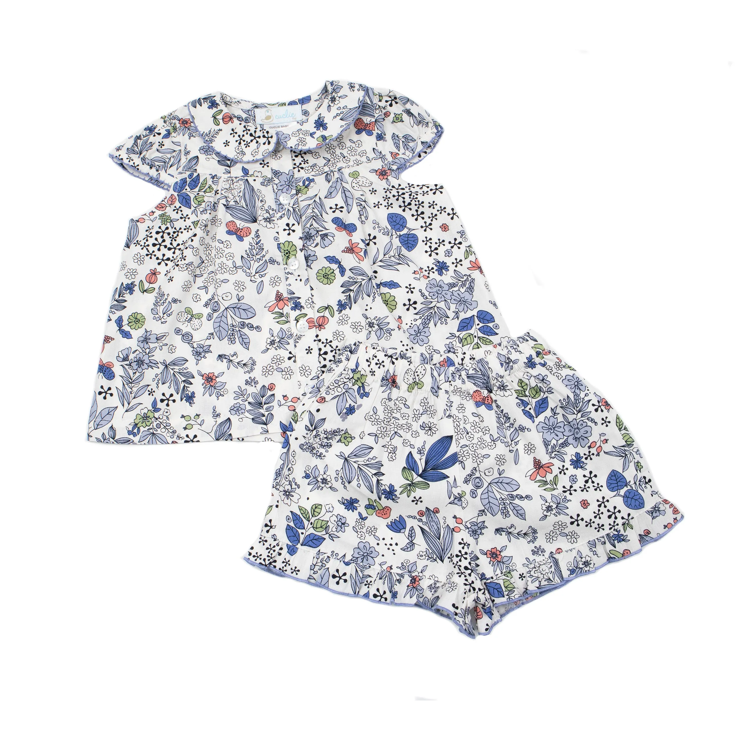 Ruffle Trim Shorts, Infant, Blue Multi