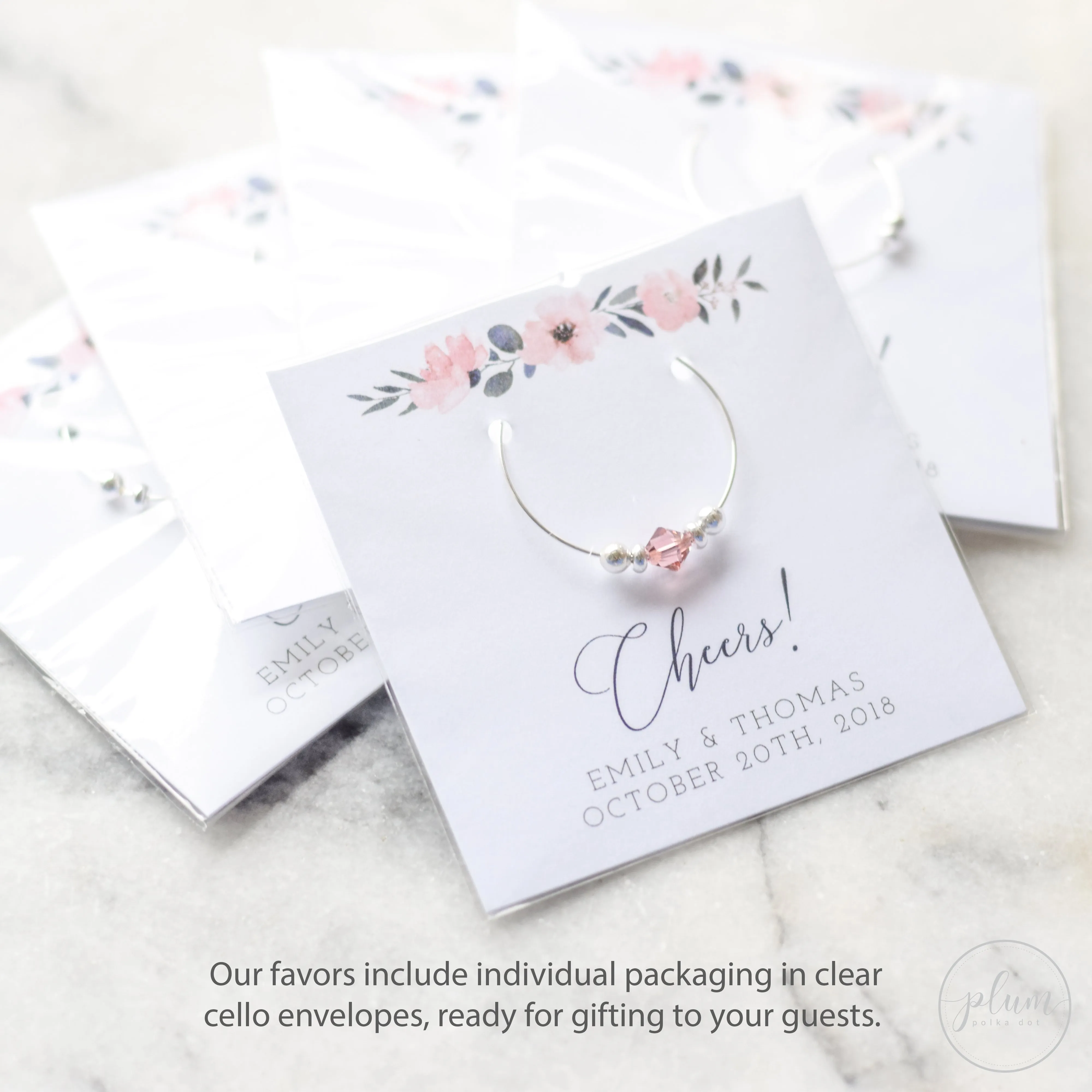 Spring Floral Wedding Favors, Swarovski Crystal Wine Charm