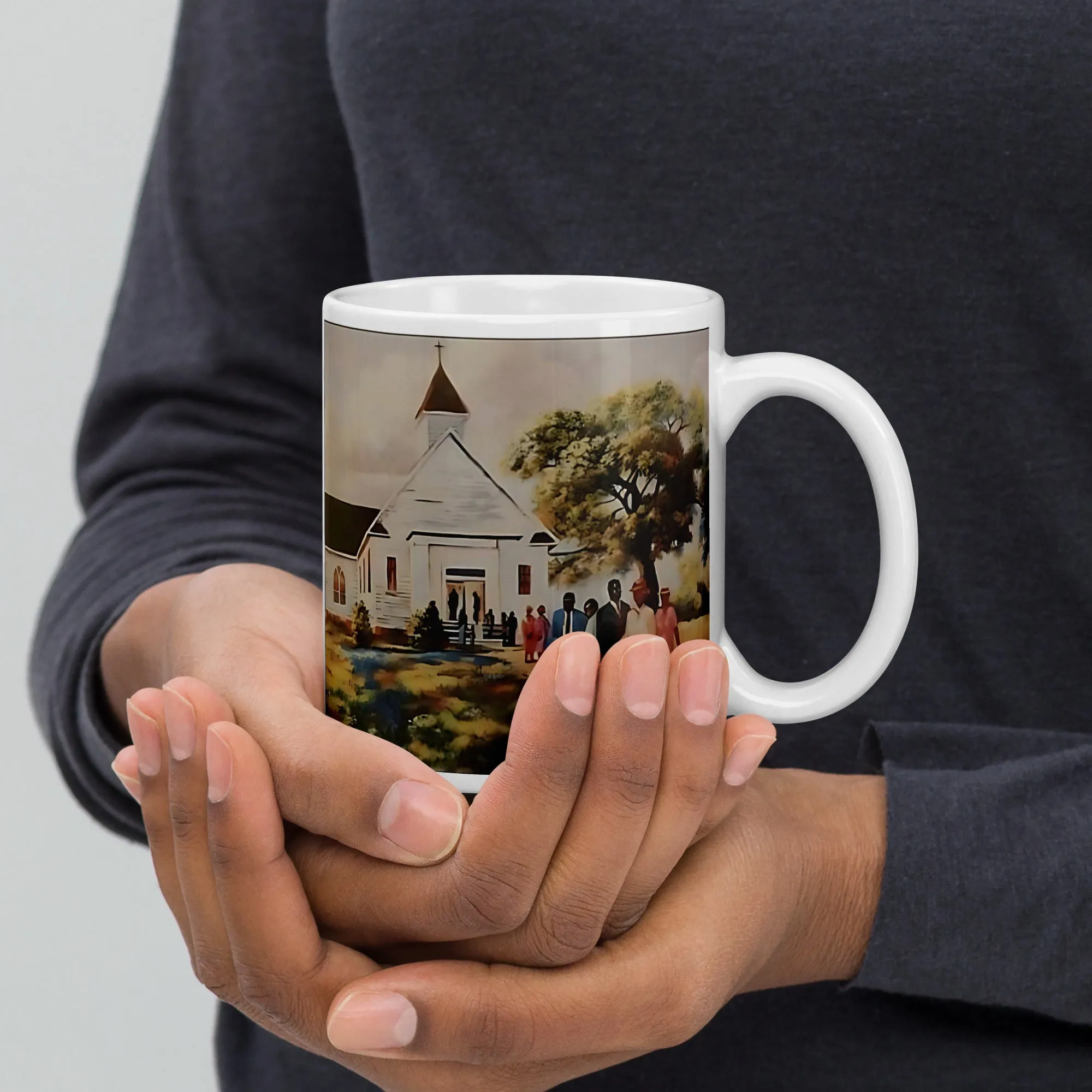 Sunday Worship Ceramic Mug / Coffee or Tea Cup / Black Art / African American Art / Religious Art / Black Church / Positive Black Images