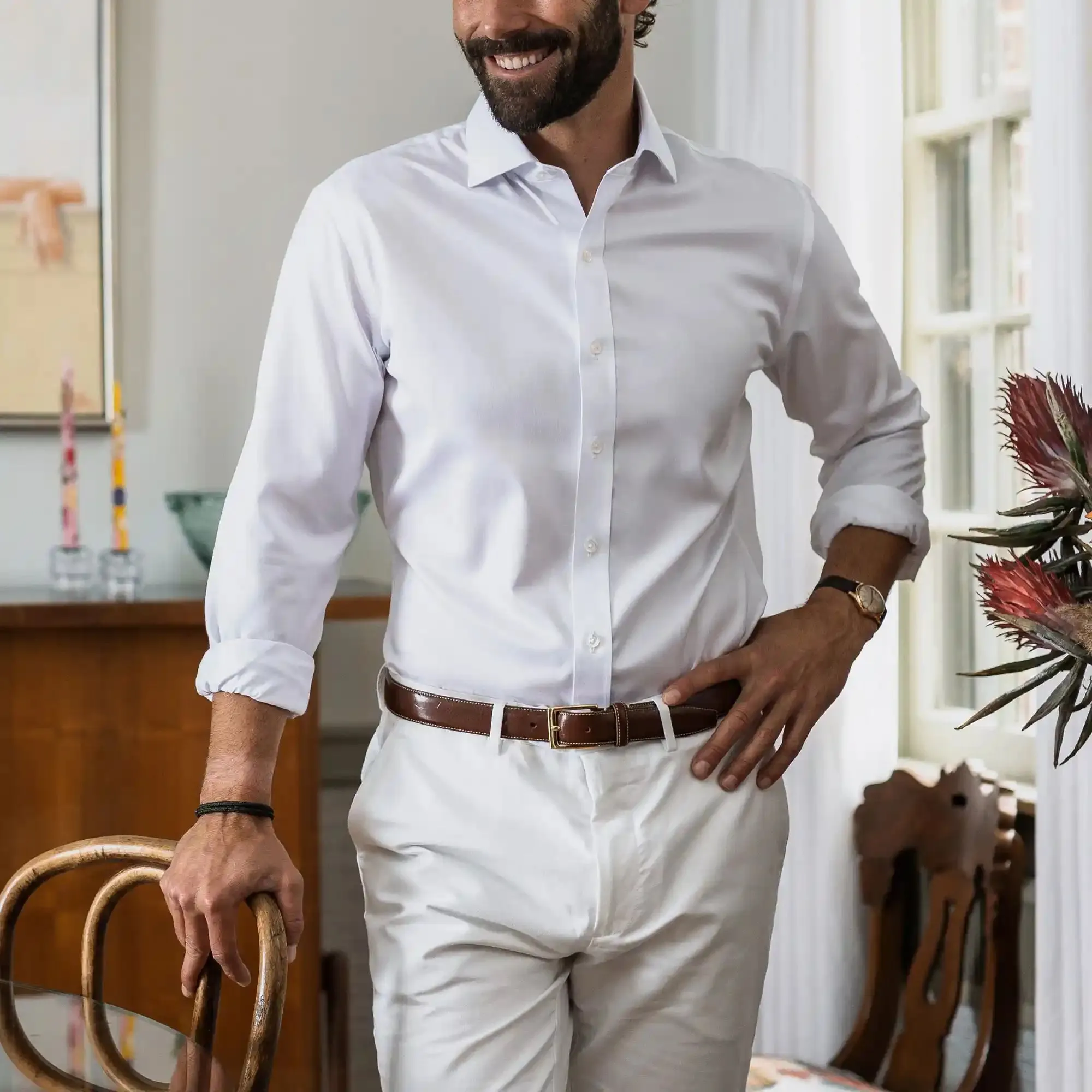 The White Thompson Non Iron Comfort Stretch Twill Custom Shirt