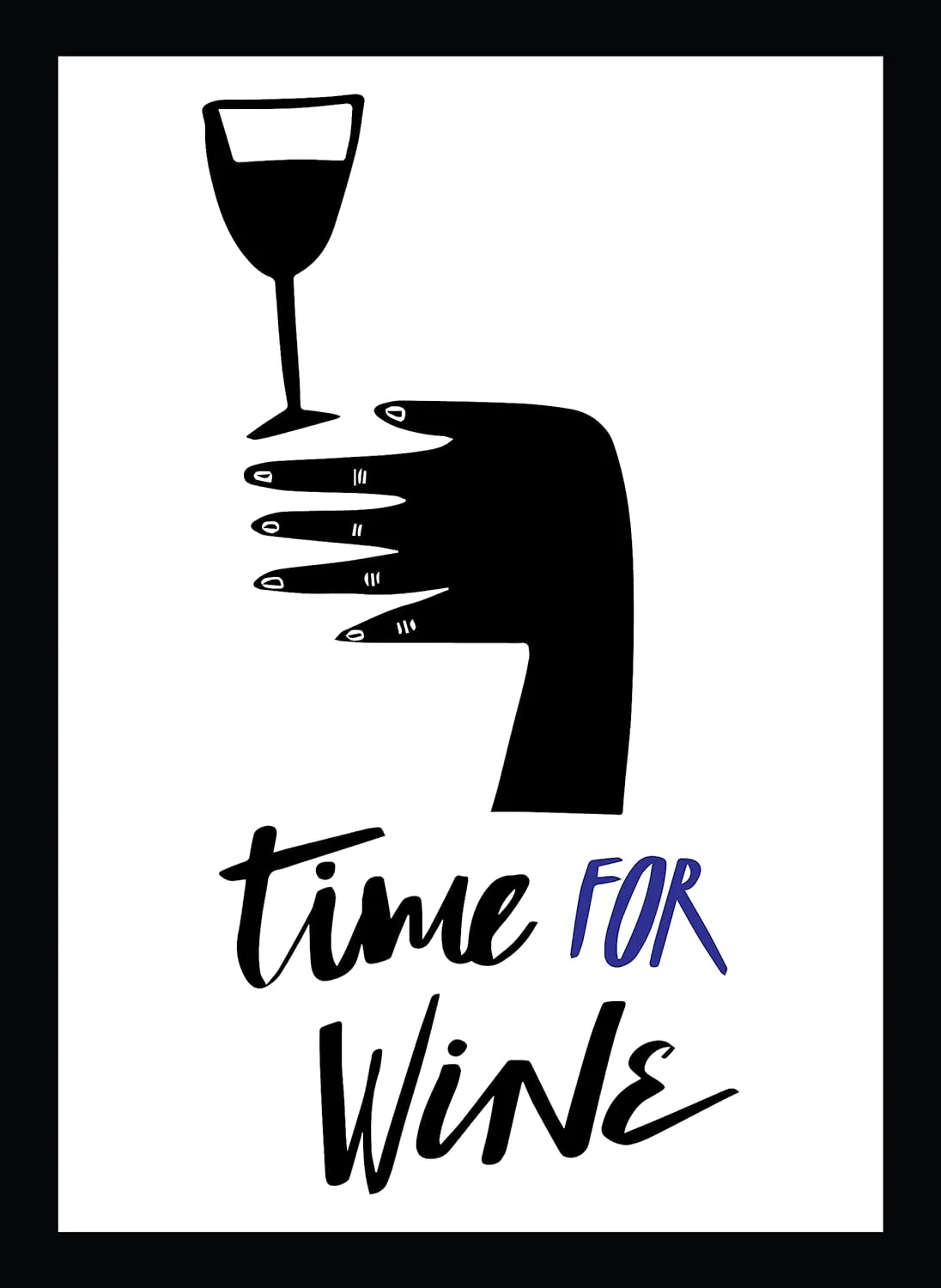 TIME FOR WINE PRINTED WALL HANGING WITH WOODEN FRAME