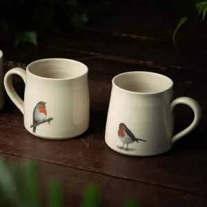 Two Irish Handcrafted Robin Pottery Mugs