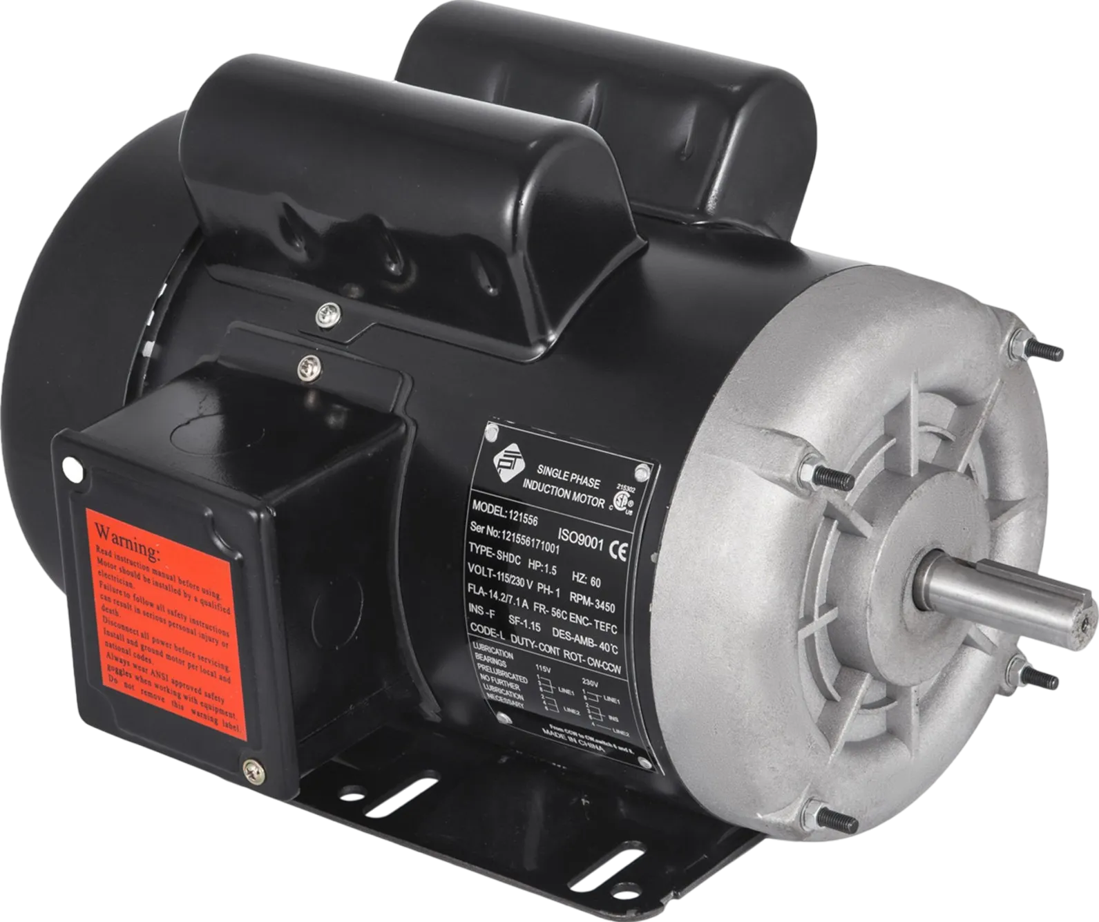 Vevor Single Phase Induction Motor 1.5HP 56 Frame TEFC 3450 RPM 115V/230V New