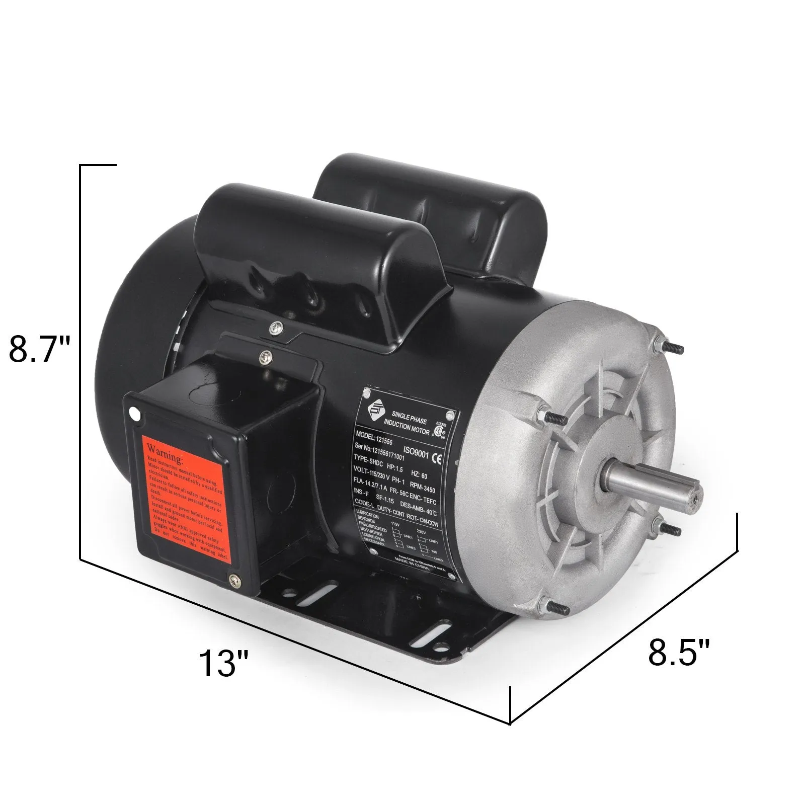 Vevor Single Phase Induction Motor 1.5HP 56 Frame TEFC 3450 RPM 115V/230V New
