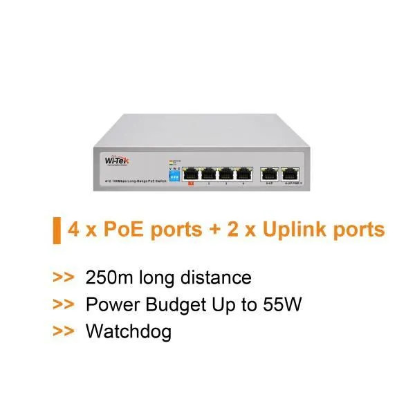 Wi-TEK Economic 4 Ports POE Switch, WI-PS205 V3