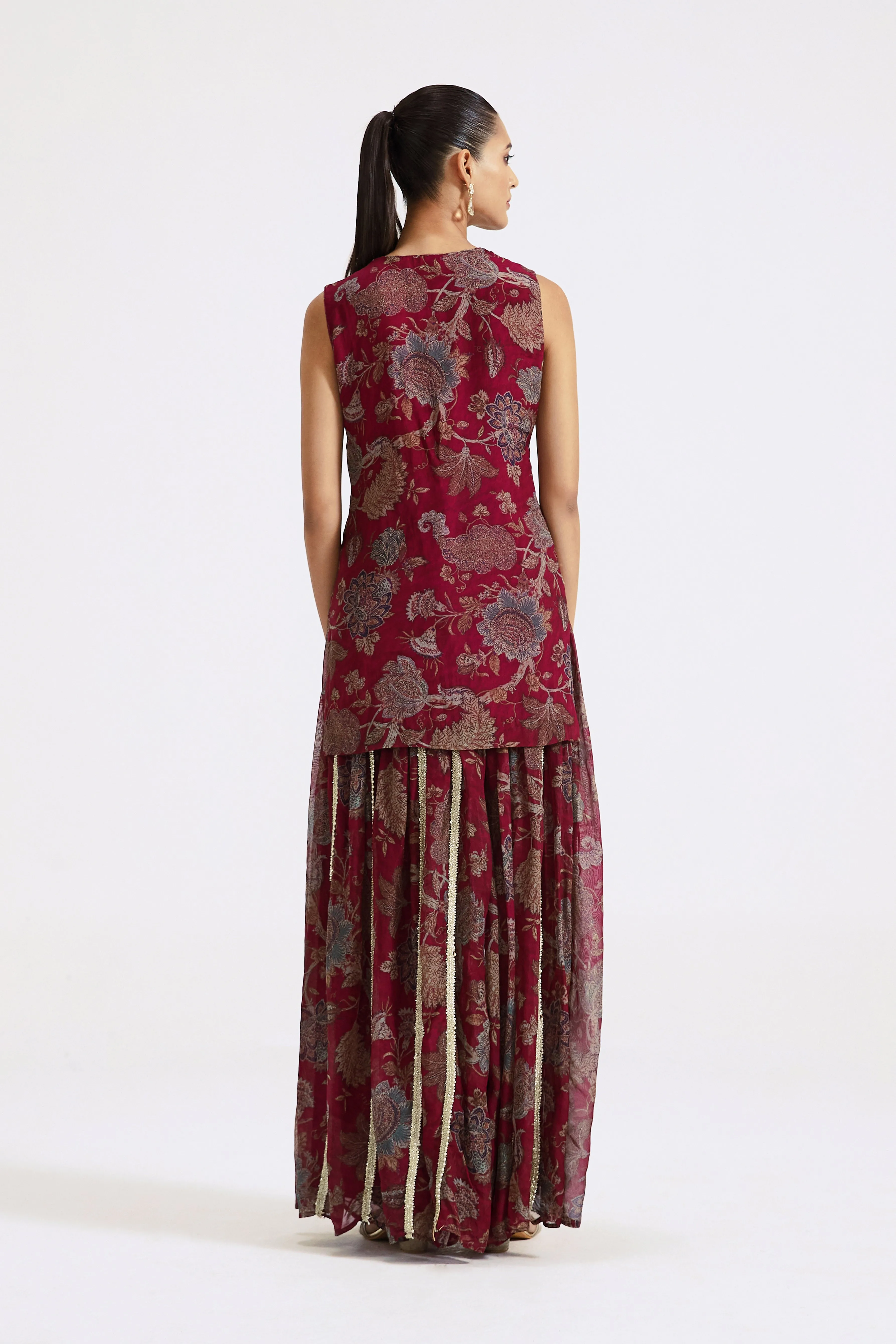 Wine Floral Sharara Set