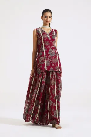 Wine Floral Sharara Set
